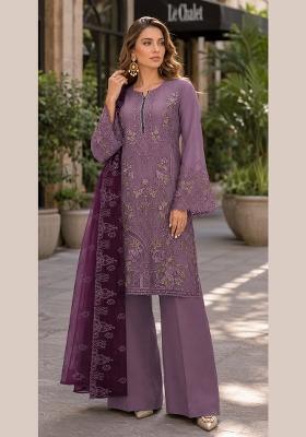 Light Purple Embroidered Georgette Pakistani Suit Set