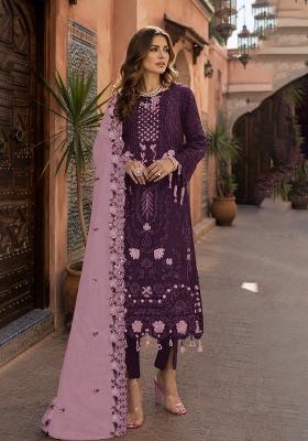 Purple Embroidered Georgette Pakistani Suit Set