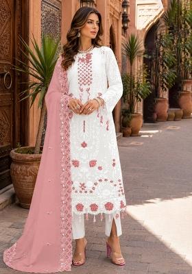 Off White Embroidered Georgette Pakistani Suit Set