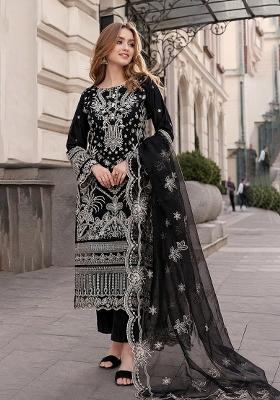 Black Embroidered Georgette Pakistani Suit Set