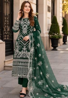 Green Embroidered Georgette Pakistani Suit Set