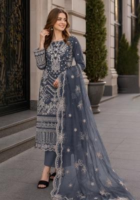 Grey Embroidered Georgette Pakistani Suit Set