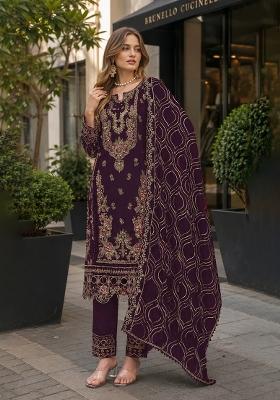 Purple Embroidered Georgette Pakistani Suit Set
