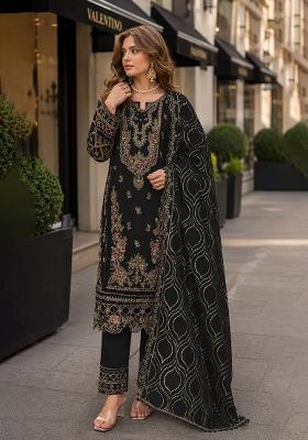 Black Embroidered Georgette Pakistani Suit Set