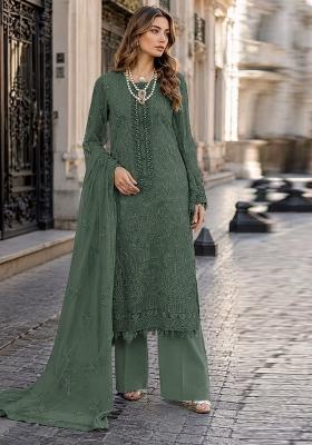 Green Embroidered Georgette Pakistani Suit Set