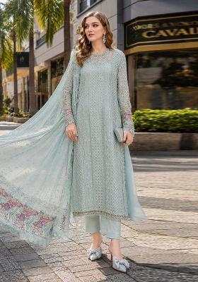 Sea Green Embroidered Georgette Kurta Set