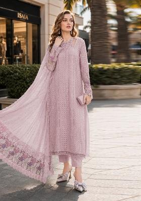 Pink Embroidered Georgette Kurta Set