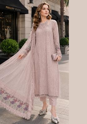 Peach Embroidered Georgette Kurta Set