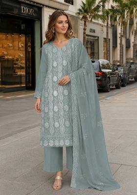 Sea Green Embroidered Georgette Kurta Set