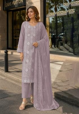 Lavender Embroidered Georgette Kurta Set