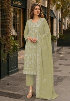Green Embroidered Georgette Kurta Set
