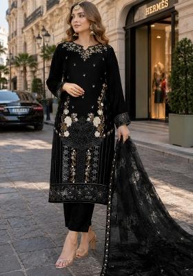 Black Embroidered Velvet Pakistani Suit Set