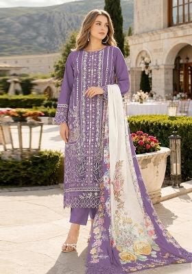 Purple Embroidered Cambric Kurta Set