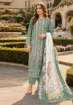 Sea Green Embroidered Cambric Kurta Set
