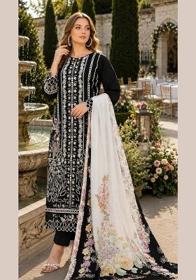 Black Embroidered Cambric Kurta Set