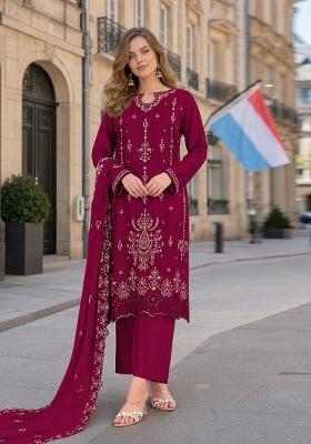 Red Embroidered Velvet Pakistani Suit Set