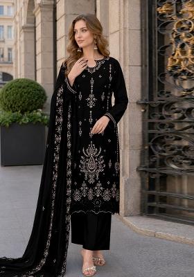Black Embroidered Velvet Pakistani Suit Set