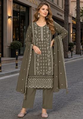 Mehendi Embroidered Silk Kurta Set
