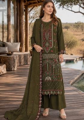 Mehendi Embroidered Silk Kurta Set