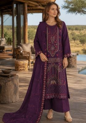 Purple Embroidered Silk Kurta Set