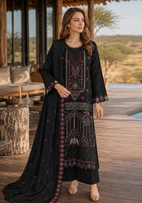 Black Embroidered Silk Kurta Set