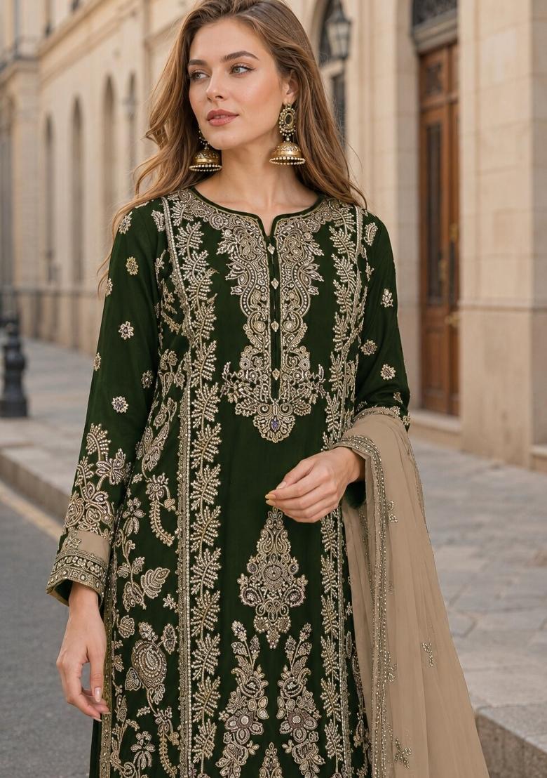 Black Embroidered Silk Kurta Set - Indya