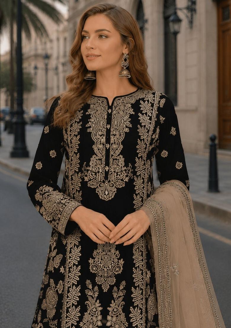 Mehendi Embroidered Silk Kurta Set - Indya