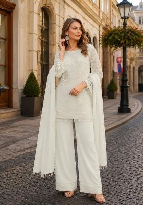 White Embroidered Georgette Kurta Set