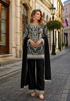 Black Embroidered Georgette Kurta Set