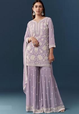 Lavender Embroidered Georgette Kurta Set