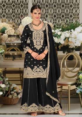 Black Embroidered Chinon Kurta Set