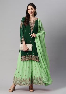 Green Embroidered Georgette Sharara Set
