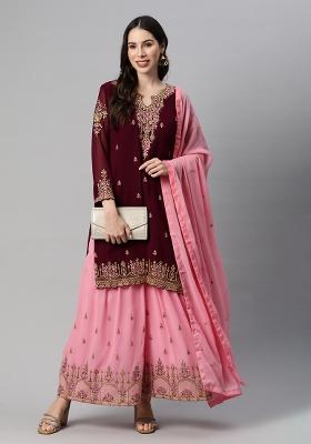 Purple Embroidered Georgette Sharara Set