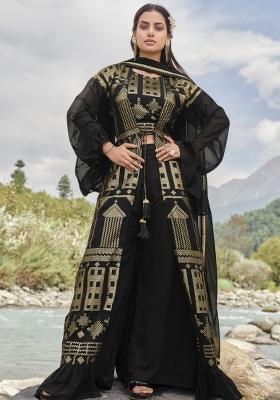Black Embroidered Georgette Palazzo Set