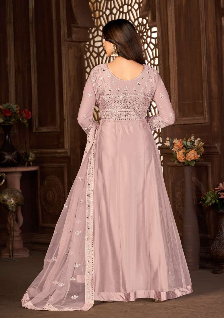 Dusty Purple Embroidered Net Anarkrali Set - Indya