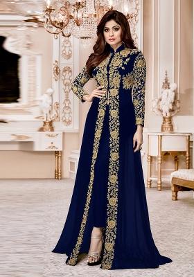 Blue Embroidered Georgette Kurta Set