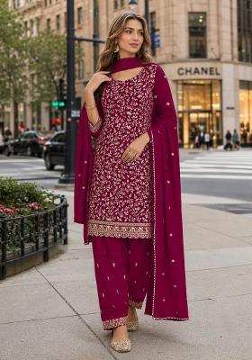 Maroon Embroidered Georgette Salwar Kameez