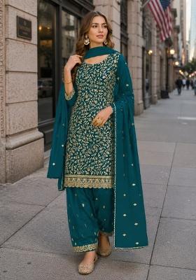 Blue Embroidered Georgette Salwar Kameez
