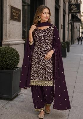Purple Embroidered Georgette Salwar Kameez
