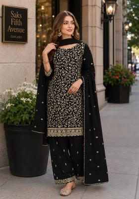 Black Embroidered Georgette Salwar Kameez