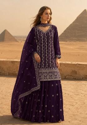 Purple Embroidered Silk Salwar Kameez