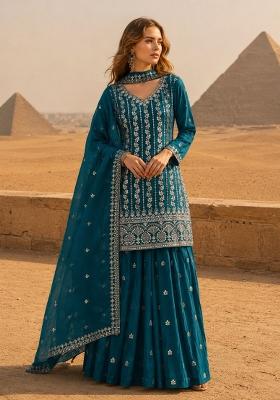 Blue Embroidered Silk Salwar Kameez