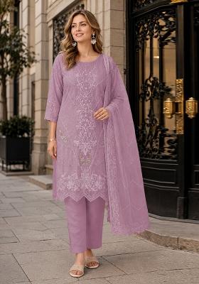 Lavender Embroidered Chiffon Salwar Kameez