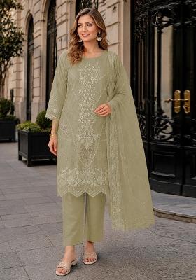 Green Embroidered Chiffon Salwar Kameez