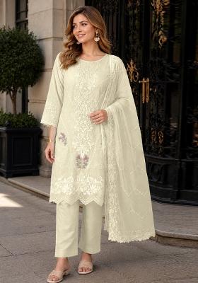 White Embroidered Chiffon Salwar Kameez