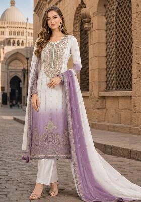 Lavender Embroidered Silk Salwar Kameez