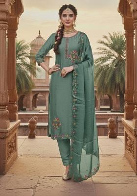 Lavender Embroidered Silk Kurta Set