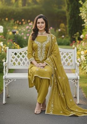 Yellow Embroidered Silk Kurta Set