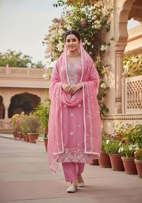 Pink Embroidered Cotton Kurta Set