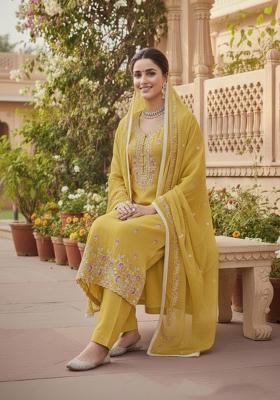Yellow Embroidered Cotton Kurta Set